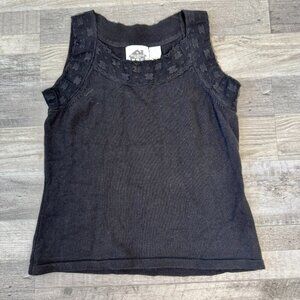 Vintage Storybook knits black sleeveless sweater top lace detail size XS P27